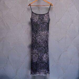 💜Minga London Sheer Mesh Slip Dress Purple Black Gothic Print Grunge Alt Size L